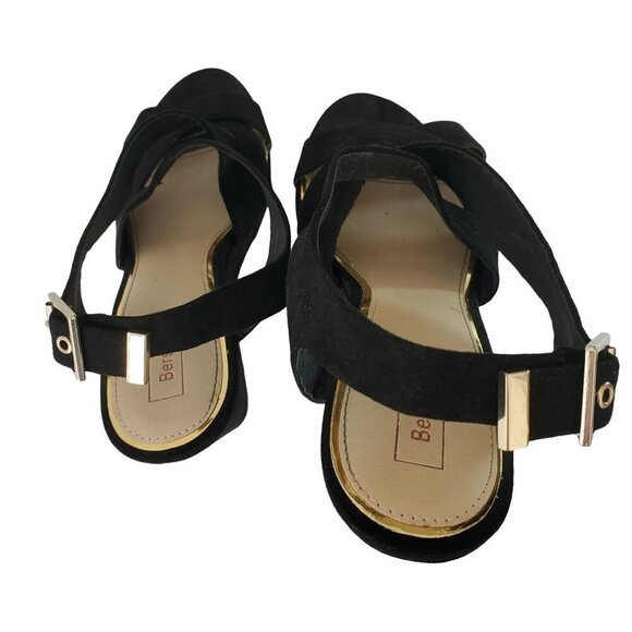 Bershka Black Suede Leather Sandals Wedge Platform Women Shoe Size US 7.5  EU 38 - Picture 6 of 10